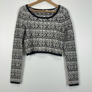 Moth Anthro Women’s Cropped Sweater Medium Wool Blend Monochrome Fitted